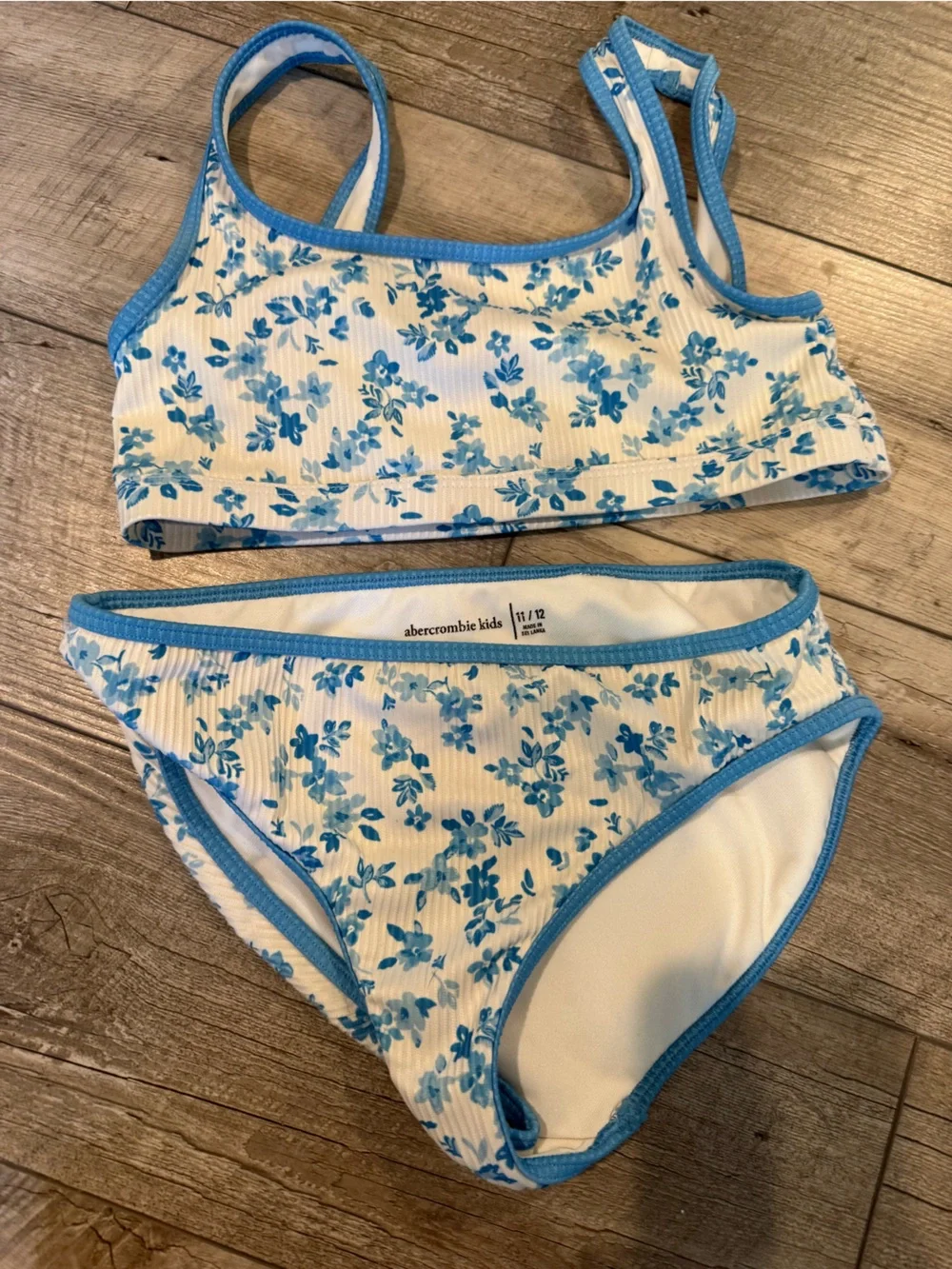 abercrombie kids White Bikini Set with Blue Floral Trim girls 11/12